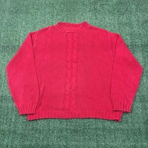 Vintage Studio Works Sweater Red Cable Knit Cotton Made in USA